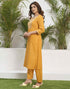 Sudathi Yellow Cotton Sequence Straight Kurta Set With Dupatta