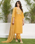 Sudathi Yellow Cotton Sequence Straight Kurta Set With Dupatta