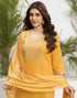 Sudathi Yellow Cotton Sequence Straight Kurta Set With Dupatta