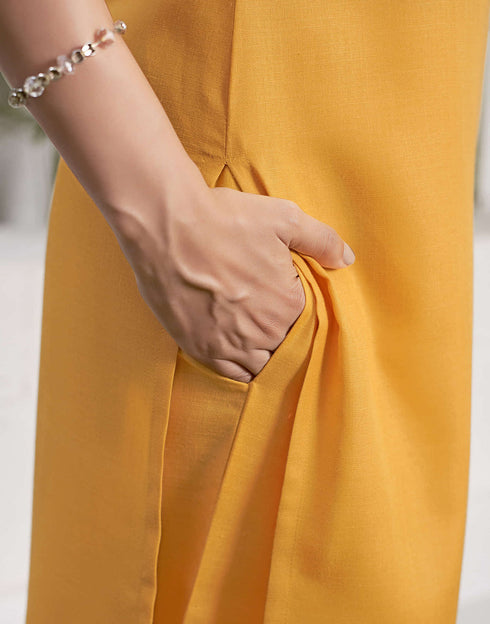 Sudathi Yellow Cotton Sequence Straight Kurta Set With Dupatta