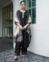Sudathi Black Chinnon Lace Straight Kurta Set With Dupatta