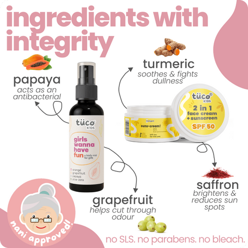 Tuco active girls summer essential kit: soothing gel + body mist + sunscreen spf50