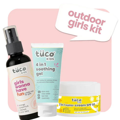 Tuco active girls summer essential kit: soothing gel + body mist + sunscreen spf50