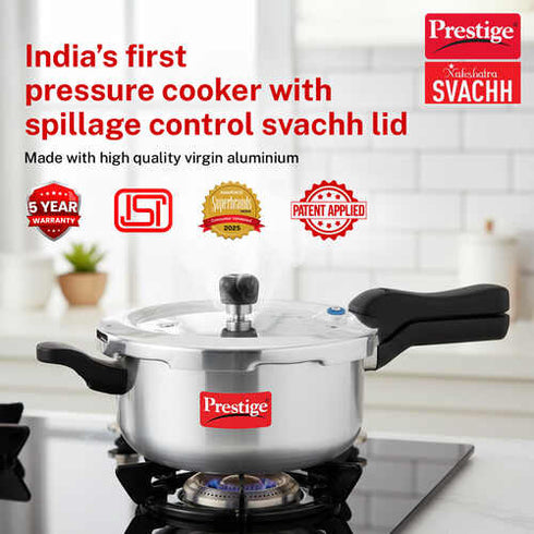 Prestige Svachh Aluminium Anti Bulge Gas And Induction Compatible Pan Pressure Cooker 3.5 L Silver