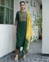 Sudathi Dark Green Cotton Printed Straight Kurta Set With Dupatta