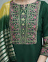 Sudathi Dark Green Cotton Printed Straight Kurta Set With Dupatta