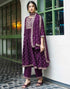 Sudathi Deep Purple Chinnon Printed Straight Kurta Set With Dupatta