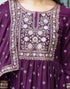 Sudathi Deep Purple Chinnon Printed Straight Kurta Set With Dupatta