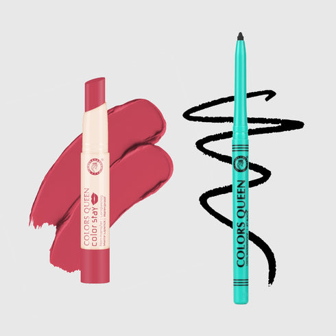 Colors Queen Color Stay Non-Transfer Lipstick and Bold Eyes Auto Kajal Combo