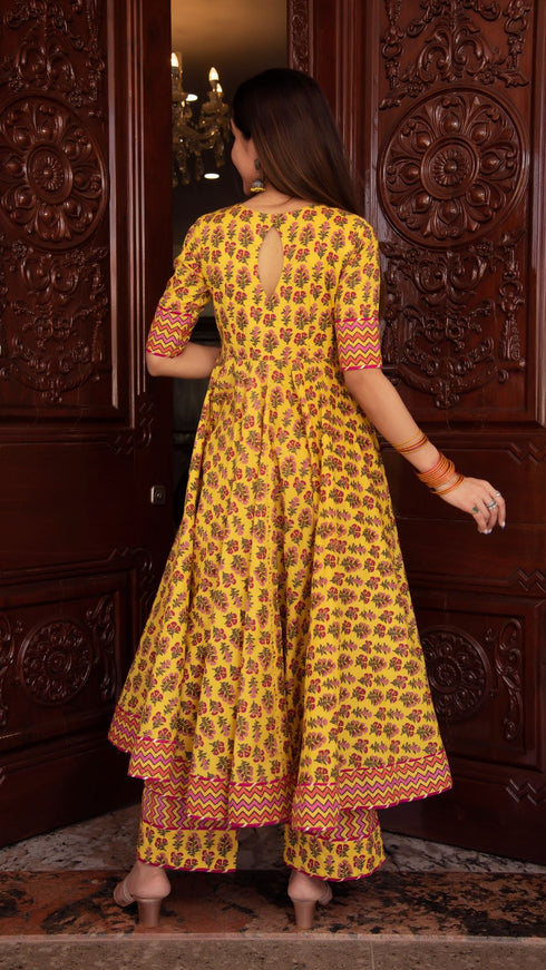 Pomcha Jaipur Dariya Cotton Anarkali Set