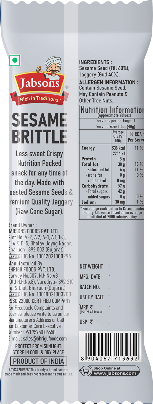 Jabsons Foods Sesame Brittle