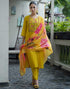 Sudathi Yellow Silk Embroidery Straight Kurta Set With Dupatta