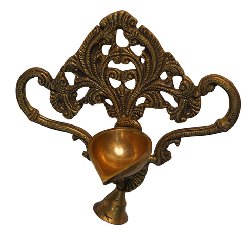 Brass Wall Hanging Diya with One Bell 434g Set of 1