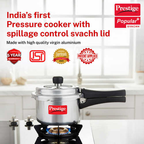 Prestige Popular Plus Svachh Virgin Aluminium Gas And Induction Compatible Pressure Cooker 2 L