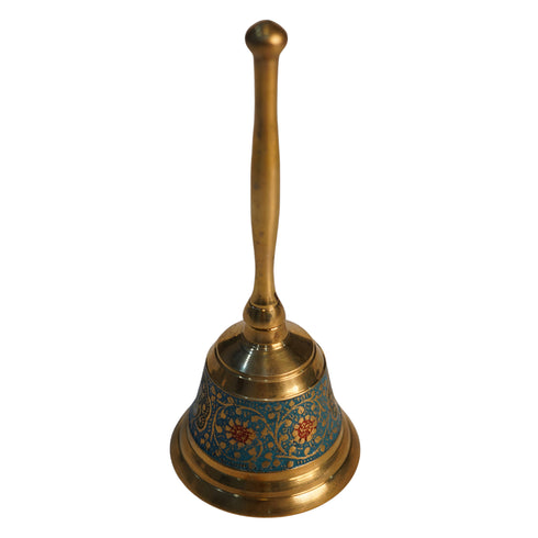 Brass Hand Bell with Blue Meenakari Art 149g Set of 1