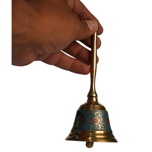 Brass Hand Bell with Blue Meenakari Art 149g Set of 1