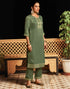 Sudathi Olive Green Velvet Plain Straight Kurta Set With Dupatta