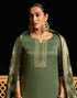 Sudathi Olive Green Velvet Plain Straight Kurta Set With Dupatta