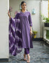Sudathi Purple Cotton Sequence Straight Kurta Set With Dupatta