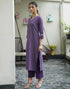 Sudathi Purple Cotton Sequence Straight Kurta Set With Dupatta