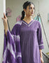 Sudathi Purple Cotton Sequence Straight Kurta Set With Dupatta