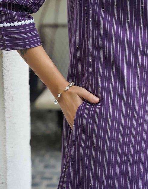Sudathi Purple Cotton Sequence Straight Kurta Set With Dupatta