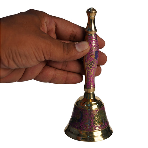 Brass Pink Hand Bell with Peacock Design 194g Set of 1