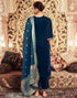Sudathi Rama Blue Velvet Plain Straight Kurta Set With Dupatta