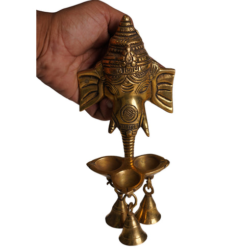 Brass Ganesha Wall Hanging Diya with Bells 697g Set of 1