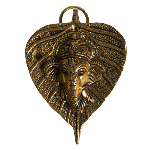 Brass Ganesha Wall Hanging on Peepal Leaf 273g Set of 1