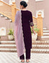 Sudathi Wine Velvet Plain Straight Kurta Set With Dupatta