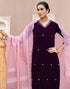 Sudathi Wine Velvet Plain Straight Kurta Set With Dupatta