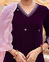Sudathi Wine Velvet Plain Straight Kurta Set With Dupatta