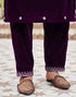 Sudathi Wine Velvet Plain Straight Kurta Set With Dupatta