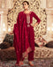 Sudathi Red Velvet Sequence Straight Kurta Set With Dupatta