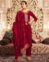 Sudathi Red Velvet Sequence Straight Kurta Set With Dupatta