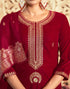 Sudathi Red Velvet Sequence Straight Kurta Set With Dupatta