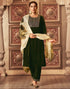 Sudathi Mehandi Green Velvet Sequence Straight Kurta Set With Dupatta