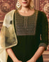 Sudathi Mehandi Green Velvet Sequence Straight Kurta Set With Dupatta