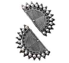 Oxidized Silver Earrings Half Moon Geometric Tribal Design