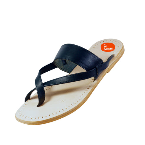 Vhaanfootwear Double wadi Gandhi Design Pure Leather Black Color Soft Kolhapuri for men
