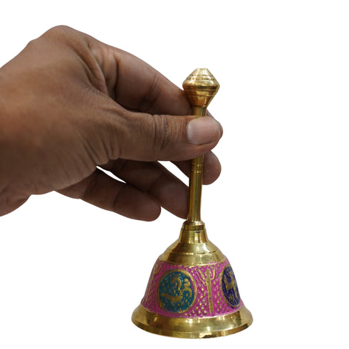Brass Pink Pooja Hand Bell Ghanti 238g Set of 1