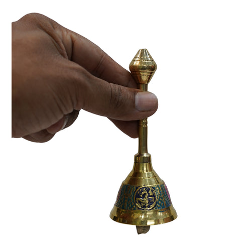 Brass Blue Pooja Hand Bell Ghanti 167g Set of 1