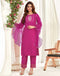 Sudathi Rani Pink Cotton Sequence Straight Kurta Set With Dupatta