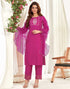 Sudathi Rani Pink Cotton Sequence Straight Kurta Set With Dupatta