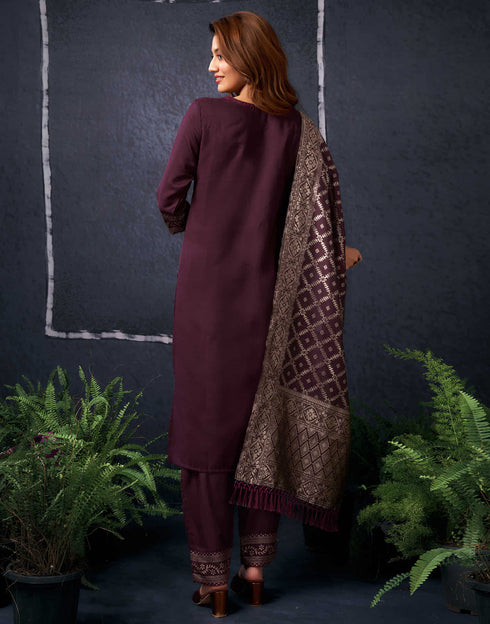 Sudathi Maroon Cotton Sequence Straight Kurta Set With Dupatta