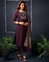 Sudathi Maroon Cotton Sequence Straight Kurta Set With Dupatta