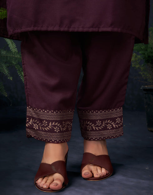 Sudathi Maroon Cotton Sequence Straight Kurta Set With Dupatta