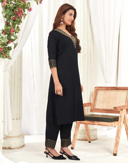 Sudathi Black Cotton Sequence Straight Kurta Set With Dupatta