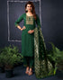 Sudathi Dark Green Cotton Sequence Straight Kurta Set With Dupatta